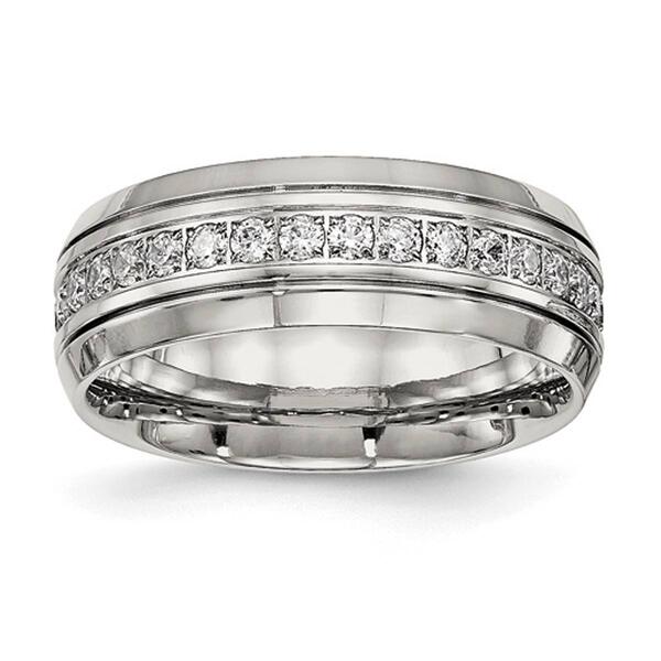 Mens Gentlemens Classics&#40;tm&#41; Grooved & Cubic Zirconia Accented Band - image 