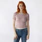Juniors Pink Rose Short Sleeve Stripe Ruched Cropped Sweater - image 1