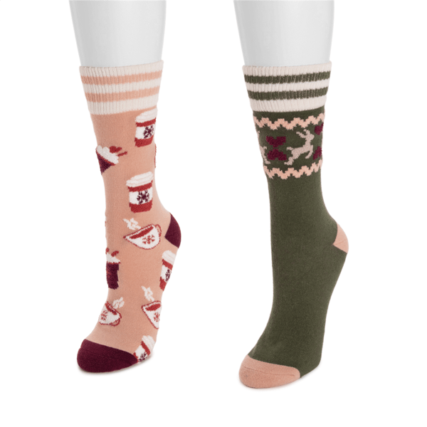 Womens MUK LUKS® 2pk. Cozy Crew Socks - Cozy Cup & Reindeer - image 