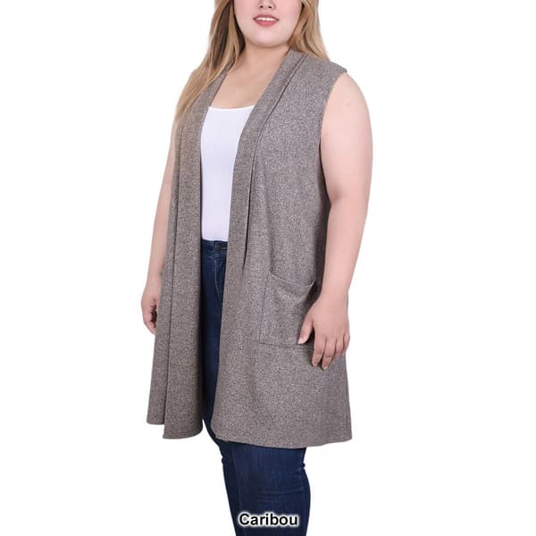 Plus Size NY Collection Sleeveless Solid Cardigan with Pockets