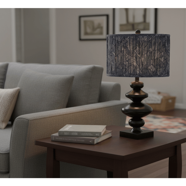 Adesso Samira Large Table Lamp with Pleated Blue Fabric Shade