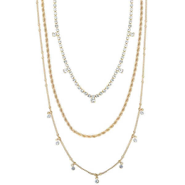 Jessica Simpson Rope Chain & Rhinestone Station Layered Necklace - image 
