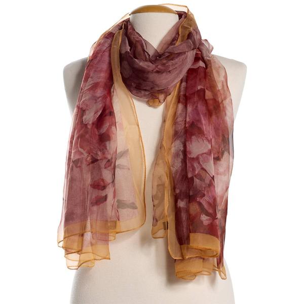 Womens Renshun Muted Floral Oblong Scarf - Red/Brown - image 