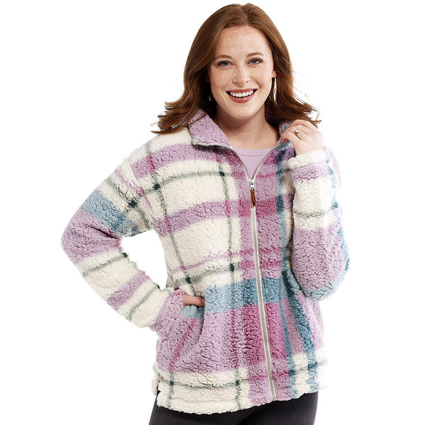 Womens Jason Maxwell Long Sleeve Full Zip Plaid Fleece Jacket - image 