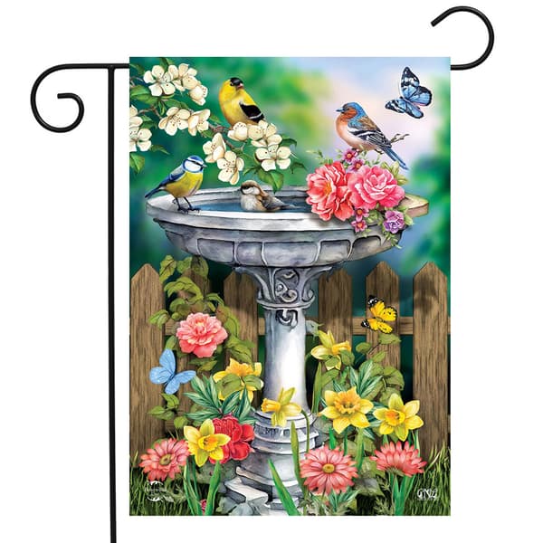 Briarwood Lane Bird Bath in Bloom Garden Flag - image 