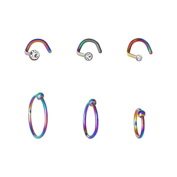 20 Gauge Stainless Steel 6pc. Nose Ring Set