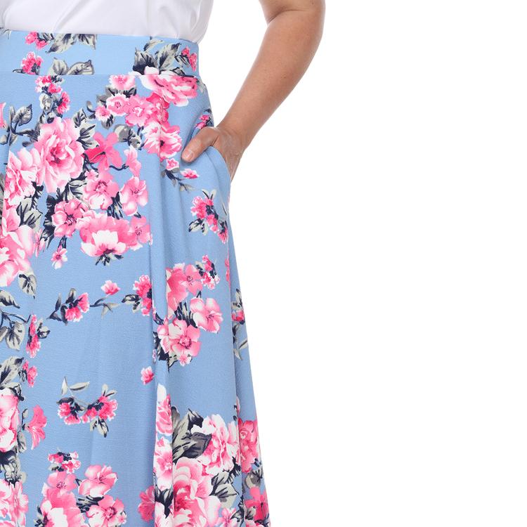 Plus Size White Mark Tasmin Spring Floral Flare Midi Skirt