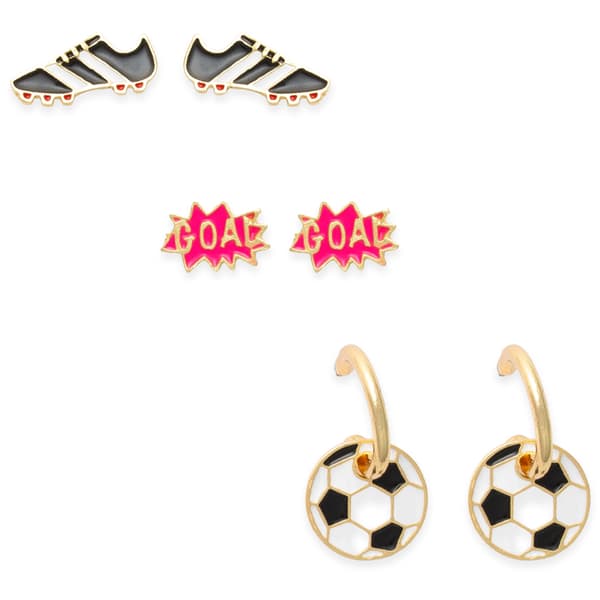 Gold-Tone Soccer Theme Trio Earring Set
