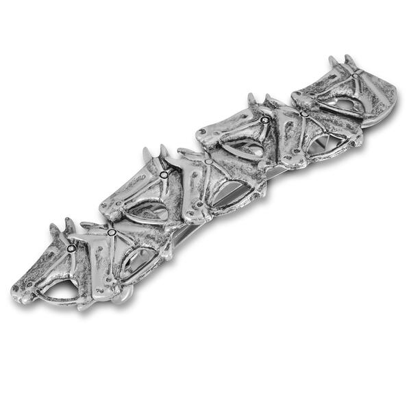 Womens 1928 Silver Tone Horse Heads Barrette - image 