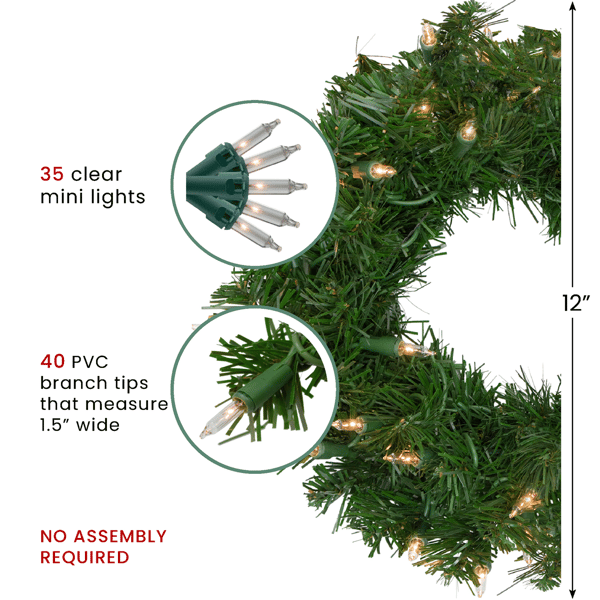 Northlight 12in. Pre-Lit Deluxe Windsor Pine Christmas Wreath