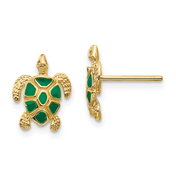 Gold Classics(tm) 14kt. Green Enameled Sea Turtle Earrings - image 