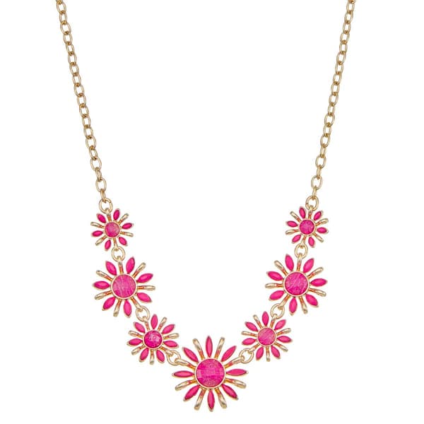 Napier Gold-Tone & Hot Pink Flower Frontal Necklace - image 