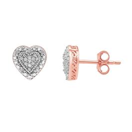 Diamond Classics&#40;tm&#41; Rose Flash Plating Diamond Heart Stud Earrings