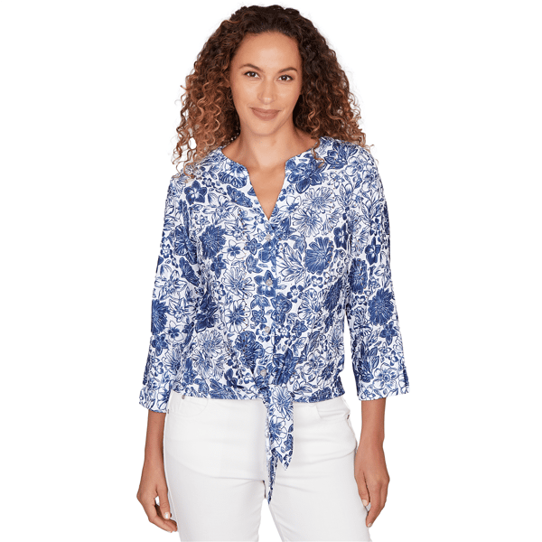 Plus Size Hearts of Palm Smooth Sailing Tie Hem Floral Blouse - image 