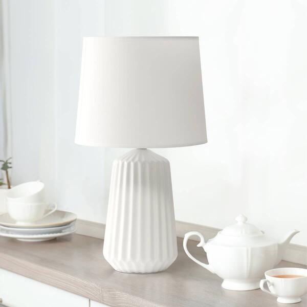 Simple Designs Off White Ceramic Pleated Base Table Lamp w/Shade
