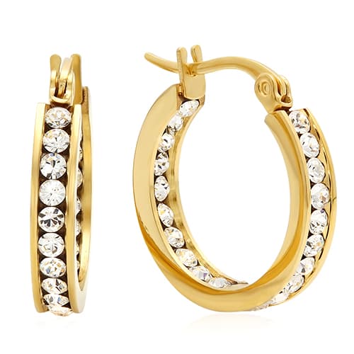 Steeltime Gold Plated Swarovski(R) Crystal Hoop Earrings - image 