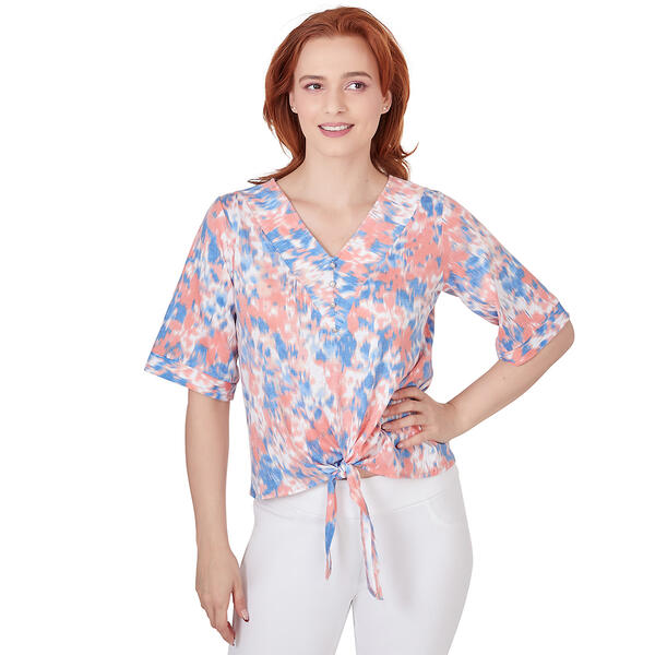 Petites Skye''s The Limit Coral Gables Floral Elbow Sleeve Top - image 