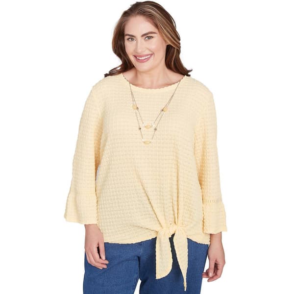 Plus Size Alfred Dunner Flower Power Tie Front Texture Blouse