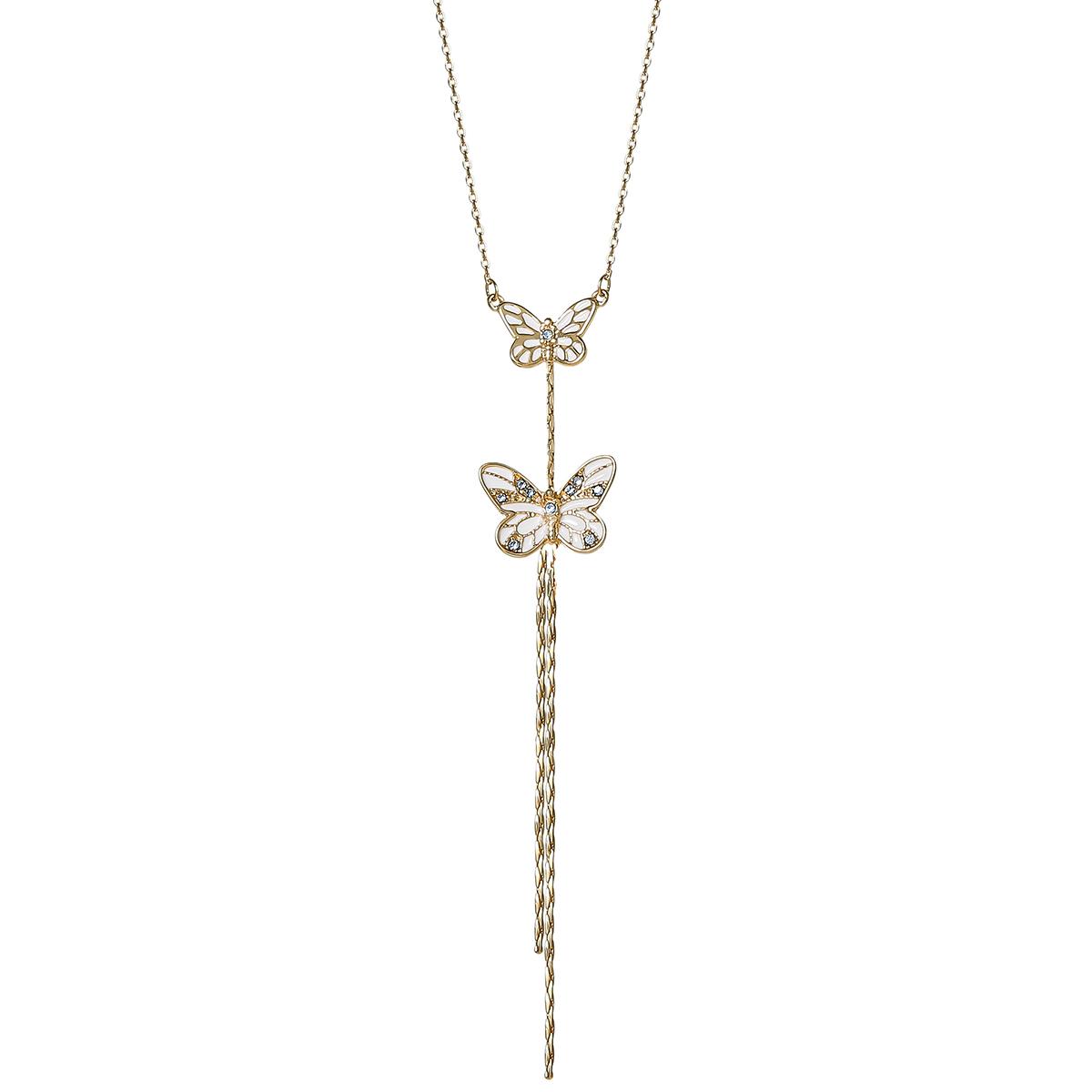 Jessica Simpson White Enamel Double Butterfly Necklace