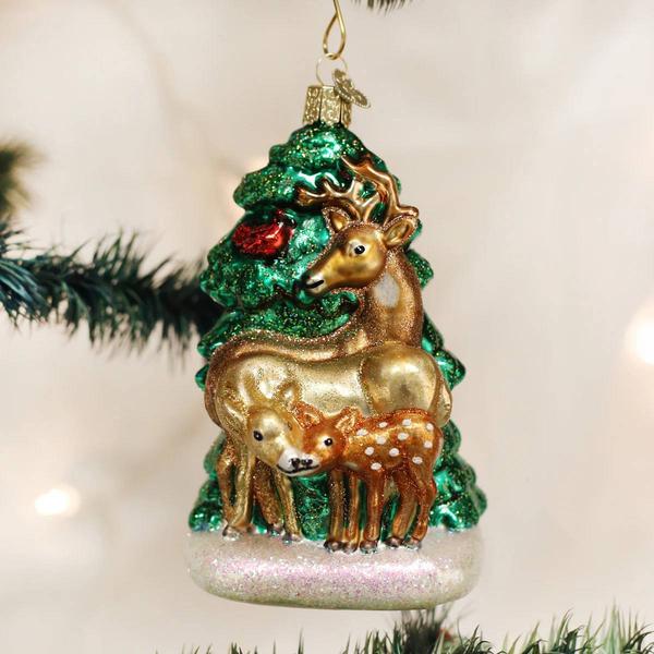 Old World Christmas Deer Family Glass Ornament - image 