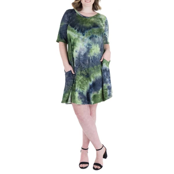 Plus Size 24/7 Comfort Apparel Tie Dye Pocket T-Shirt Dress