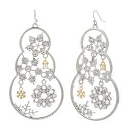 Silver Snowman Drop Earrings w/ Snowflakes & Pearls