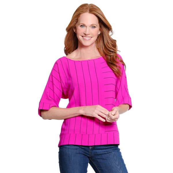 Womens Ali Miles Short Sleeve Yarn Dyed Stripe Pop Over Top - image 
