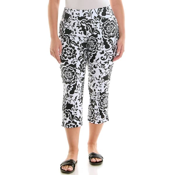 Womens Zac & Rachel Pull On Floral Crop - Blk/Wht Floral - image 