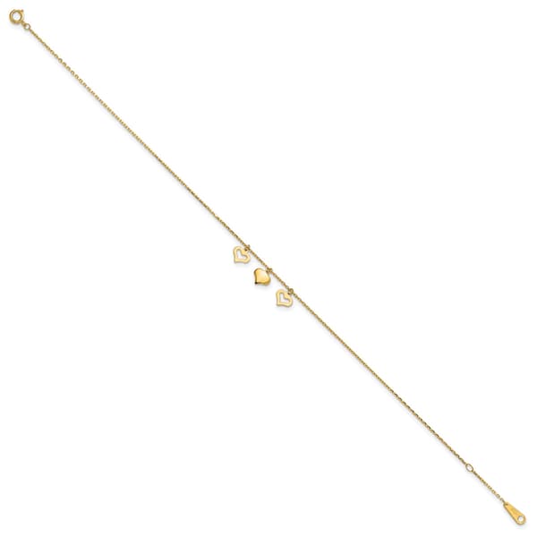 Gold Classics&#8482; 14kt. Yellow Gold Dangling Hearts Ankle Bracelet