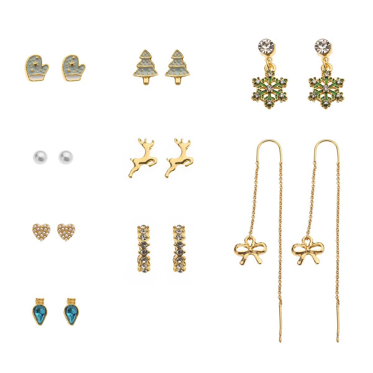 9pc. Gold Multi Festive Earring Set