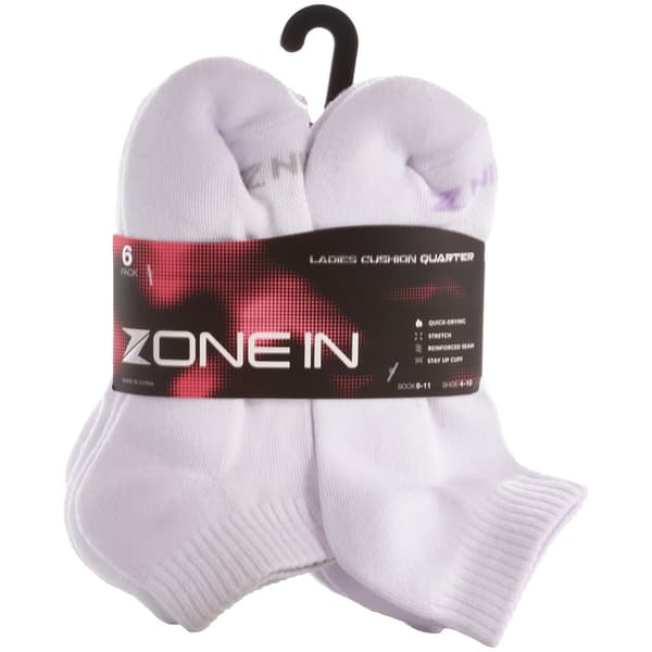Womens Zone In 6pk. Cushion Quarter Socks - image 