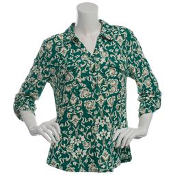 Womens Emily Daniels 3/4 Sleeve Two Pocket Scroll Henley Blouse