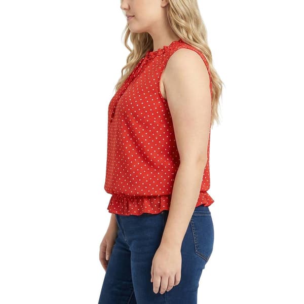 Plus Size NY Collection Sleeveless Tie Neck Dot Blouse