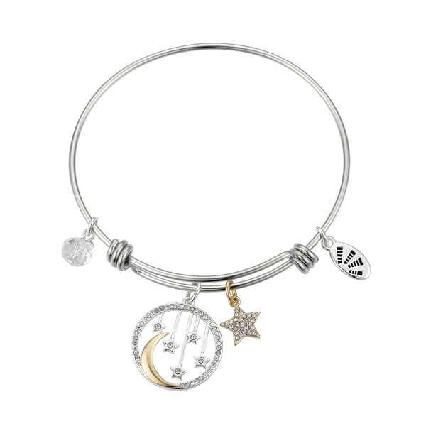 Shine Moon and Stars Clear Crystal Bangle Bracelet - image 