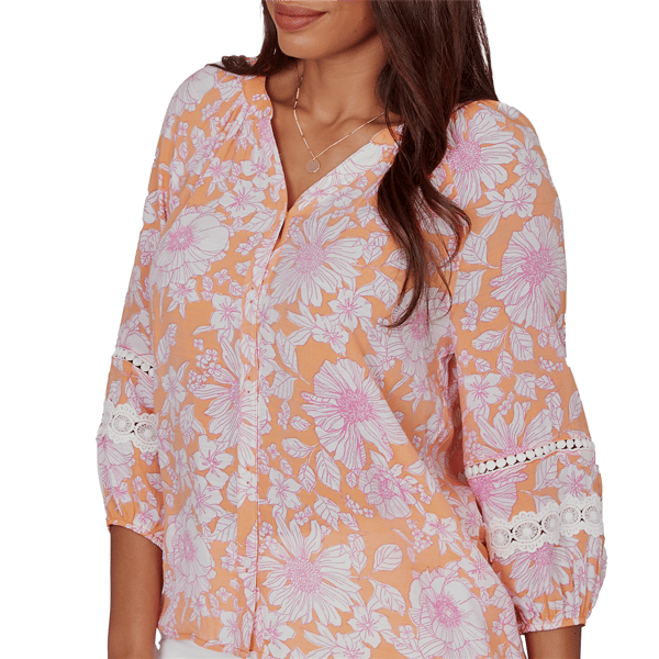 Womens Ruby Rd. Hothouse Florals 3/4 Sleeve Floral Button Blouse