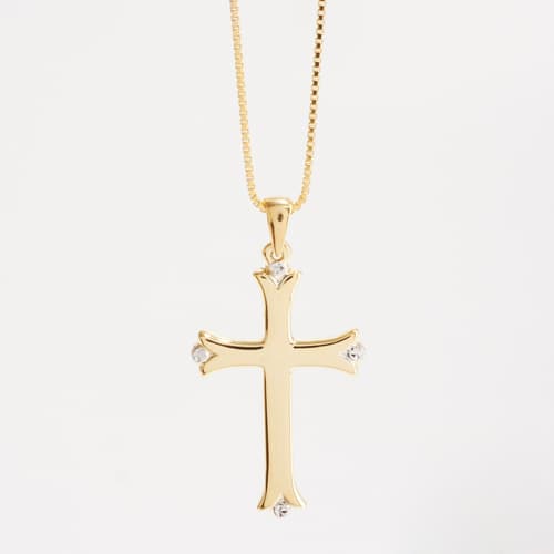 14kt. Gold Over Sterling Silver Gothic Cross Necklace - image 