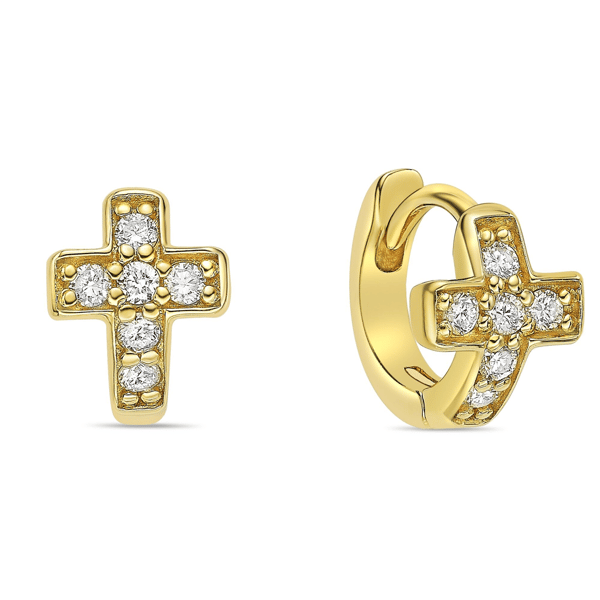 Brilliant Grown Gold-Plated Lab-Grown Diamond Cross Hoop Earrings