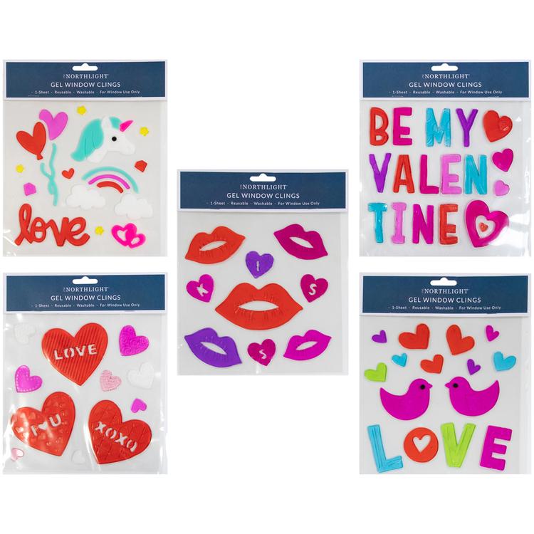 Northlight Seasonal Valentine''s Day Gel Window Clings - Set of 5