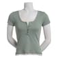 Juniors Pink Rose Short Sleeve Layered Lace Trim Henley Top - image 1