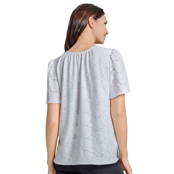 Womens Jones New York Short Sleeve Leaf Eyelet Blouse