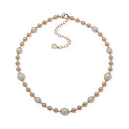 Anne Klein Gold-Tone White Pearl & Metal Bead Collar Necklace