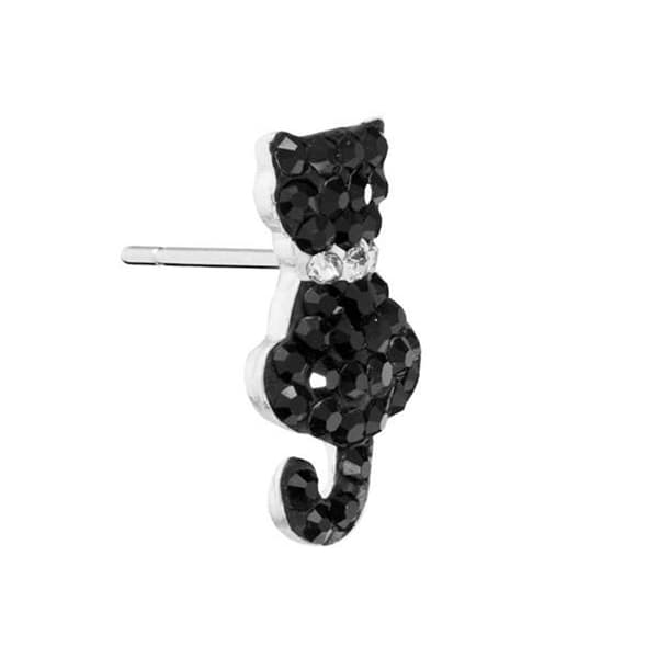 Athra Sterling Silver Black Crystal Cat Stud Earrings