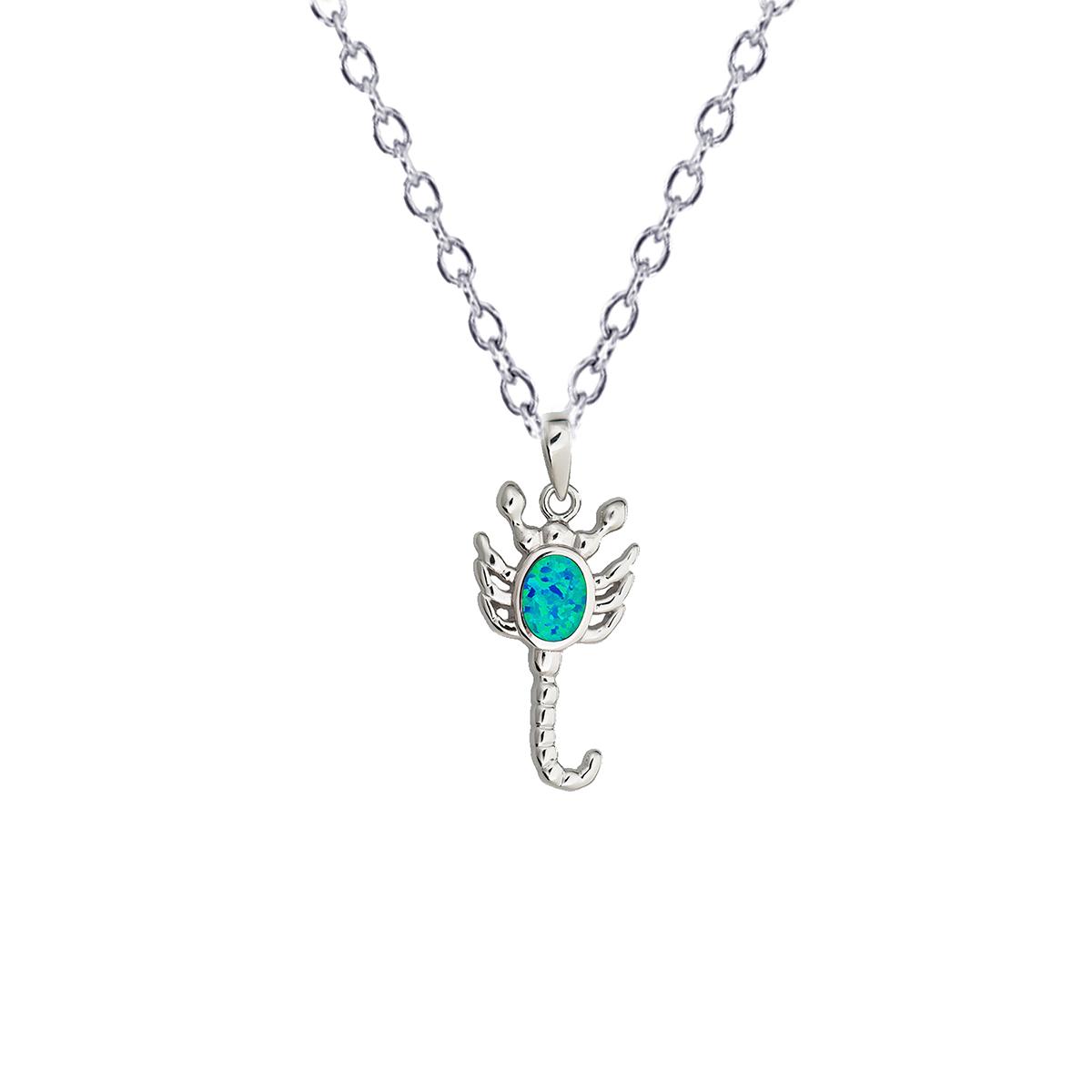 Gemstone Classics(tm) Silver & Created Opal Scorpion Necklace