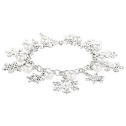 Silver Snowflake & Pearl Holiday Bracelet with Extender