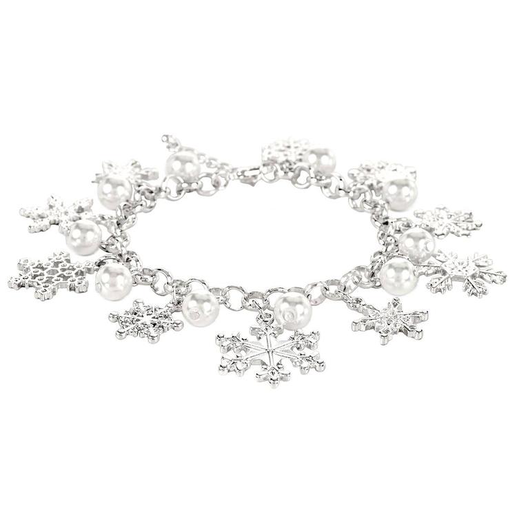 Silver Snowflake & Pearl Holiday Bracelet with Extender