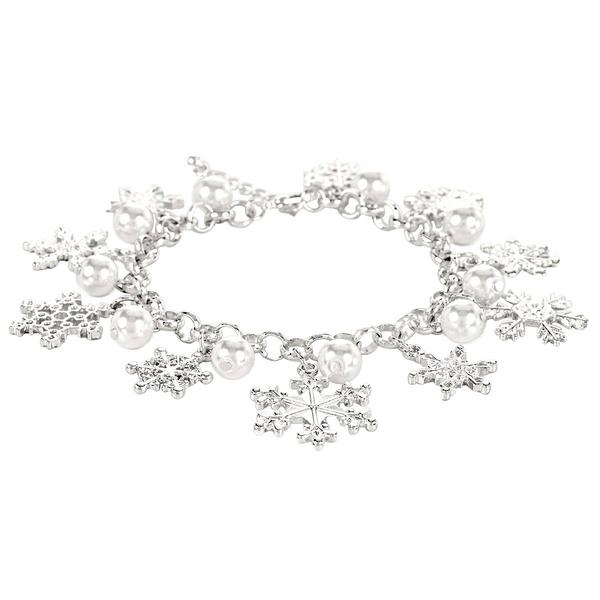 Silver Snowflake & Pearl Holiday Bracelet with Extender