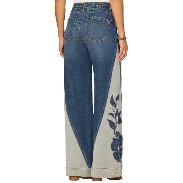 Womens Democracy "Ab"solution® Floral Applique Wide Leg Jeans