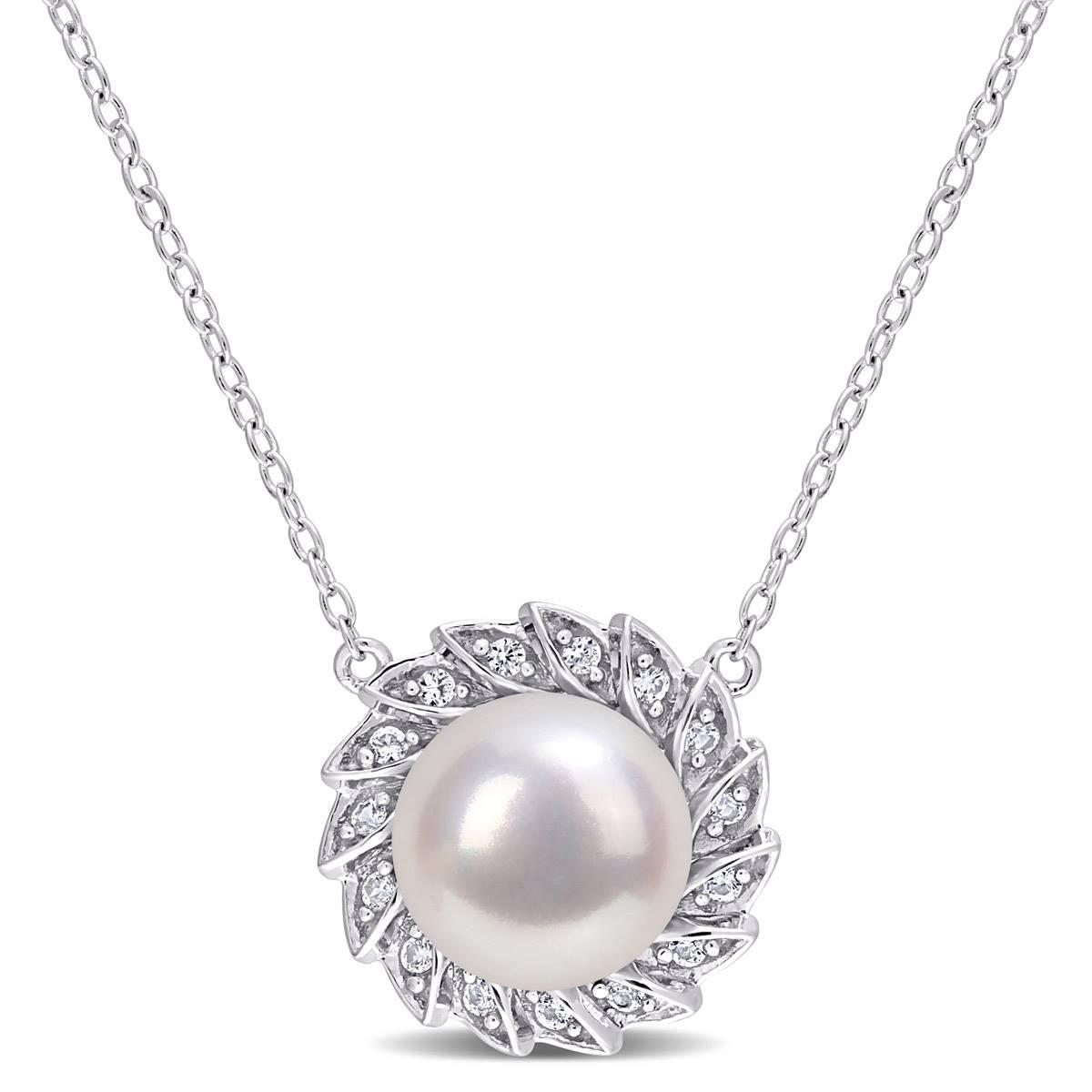 Gemstone Classics™ Pearl & Sapphire Halo Pendant