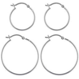 Sterling Silver Plated  Hoops Duo Earrings Set