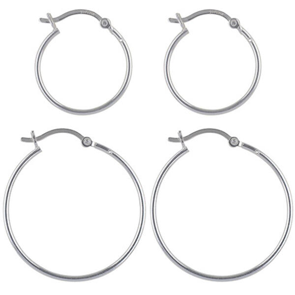 Sterling Silver Plated  Hoops Duo Earrings Set - image 